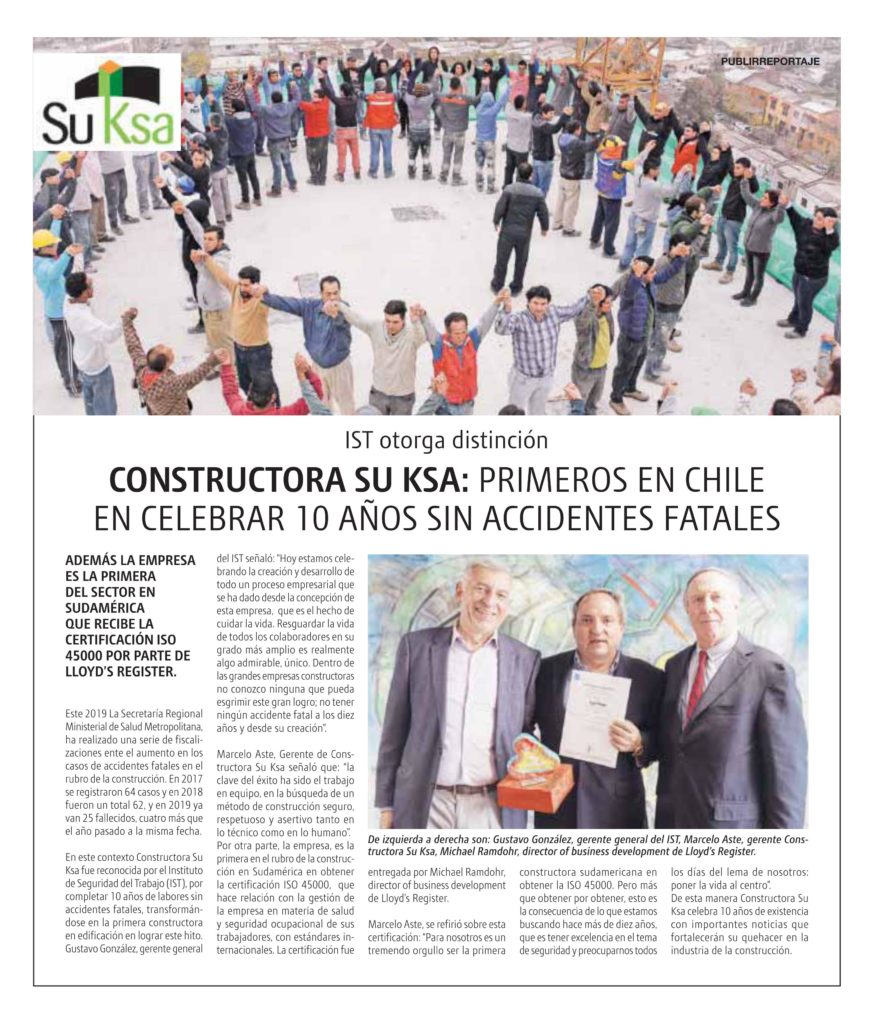 Constructora SU KSA celebra 10 años sin accidentes fatales