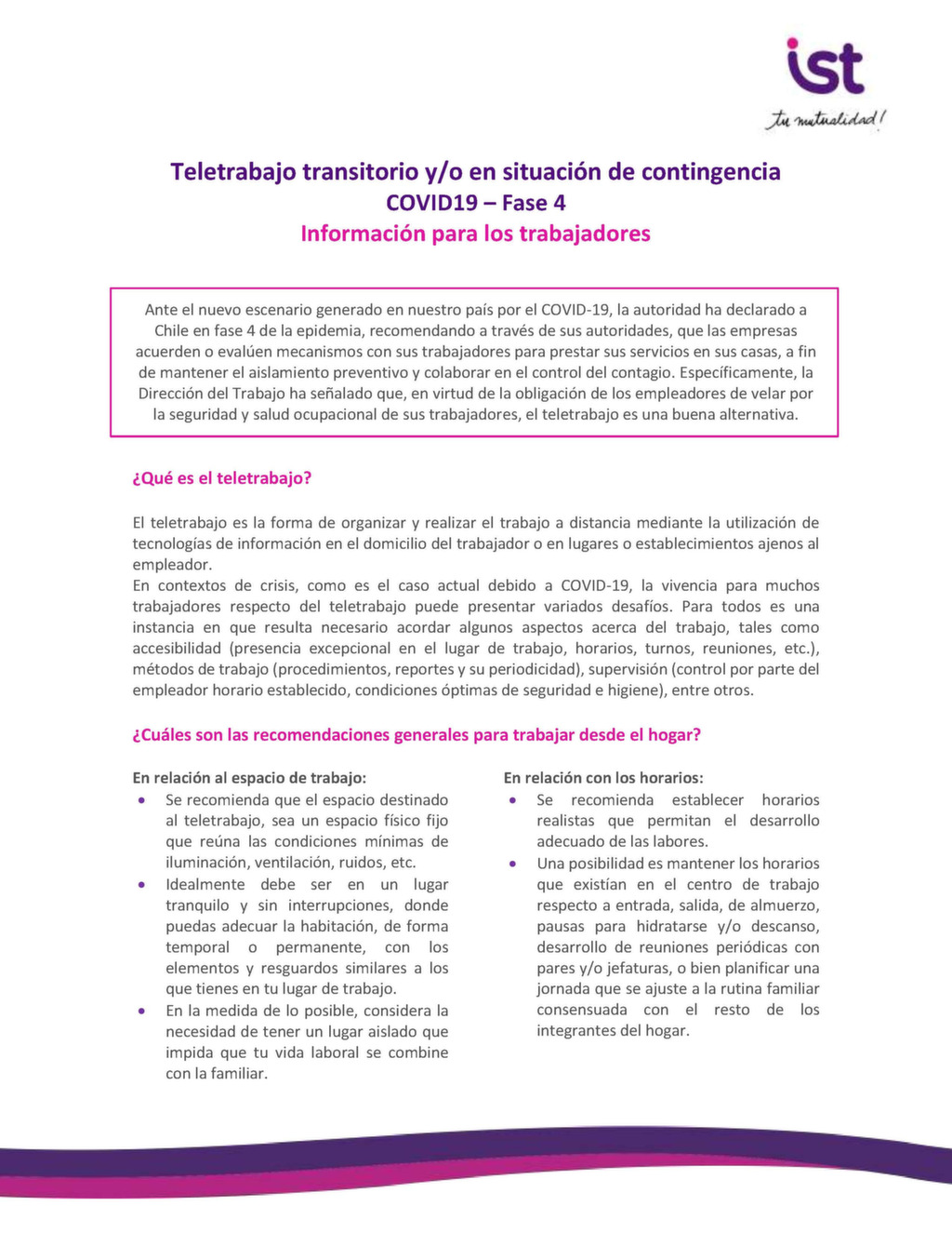 Teletrabajo, informativo para trabajadores